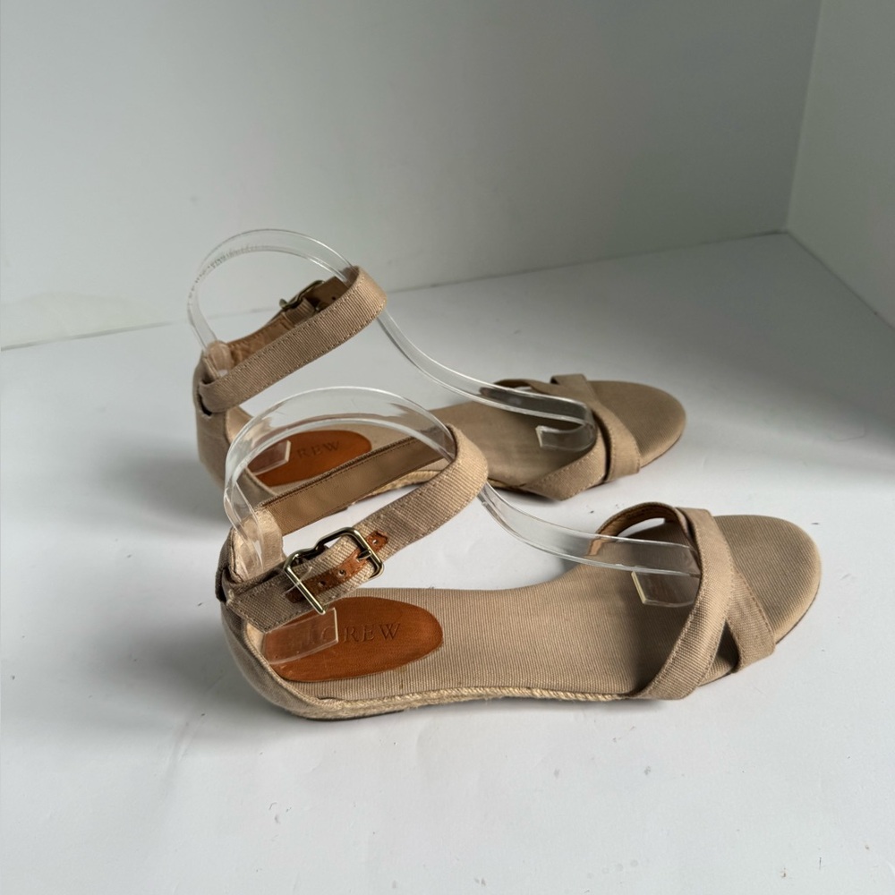 J. Crew Marina  Canvas tan criss-cross strappy Sandals. Size 8 - Picture 7 of 16